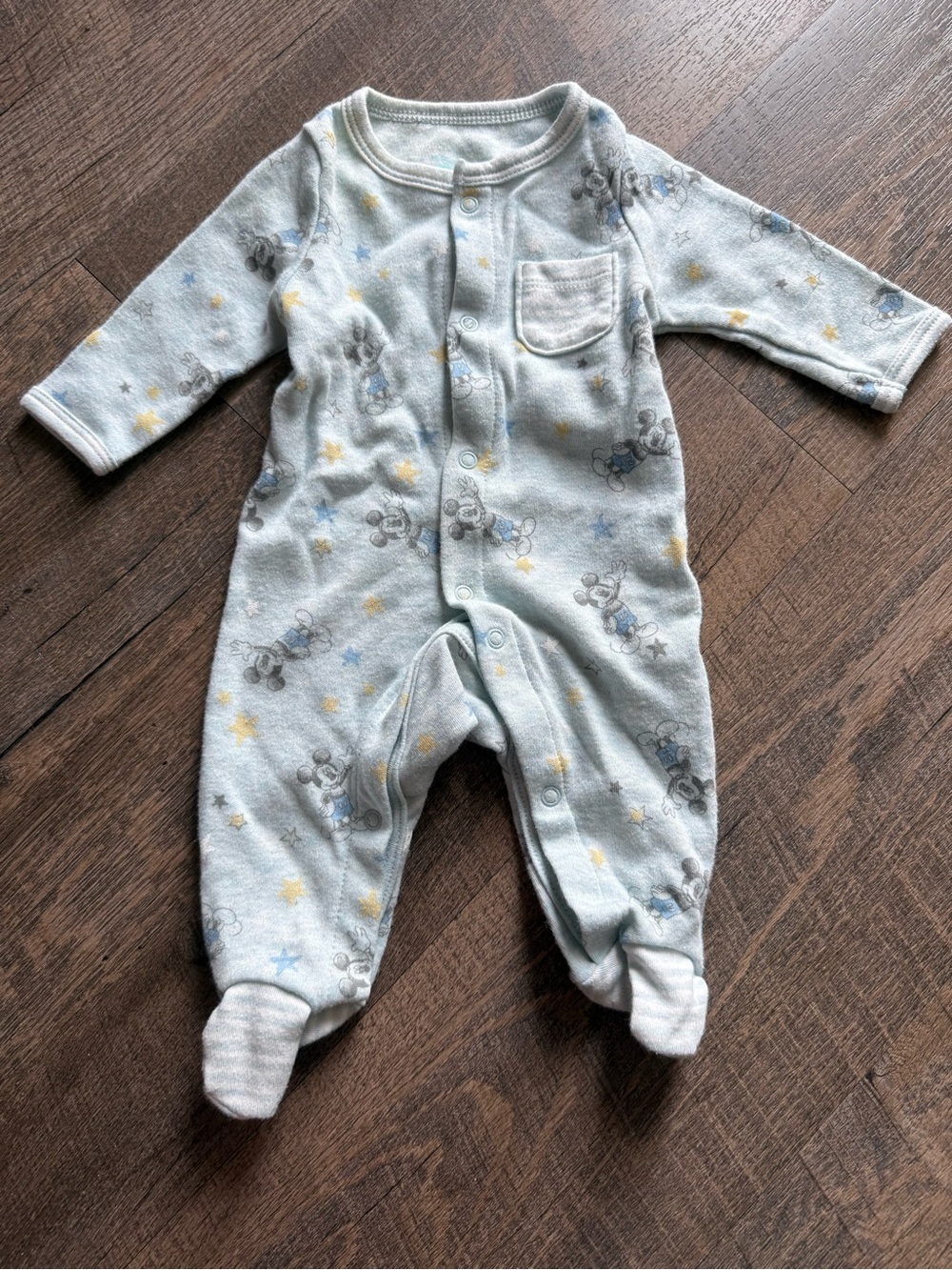 Disney Light Blue Mickey Mouse Footed One-Piece